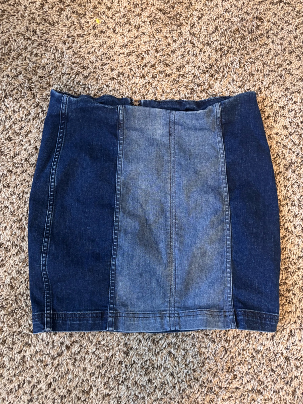Free People Two-Tone Denim Panel Straight Skirt in Dark & Medium Blue